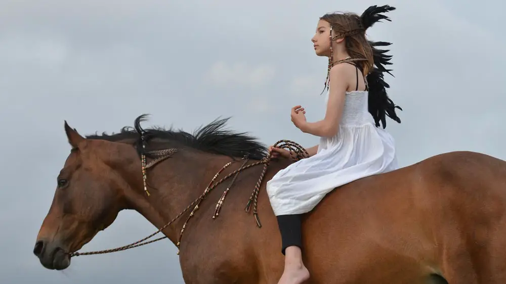 Native American Girl With Her Horse